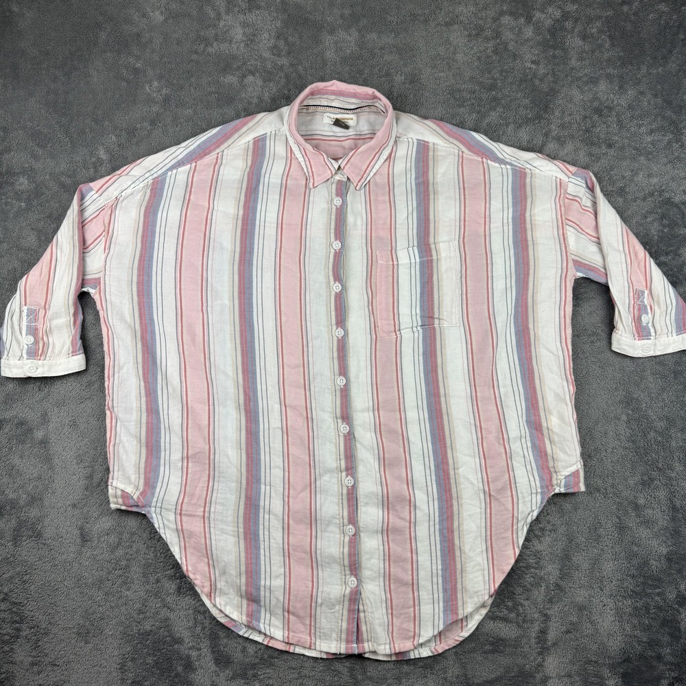 Pilcro Anthropologie Button Up Shirt Womens XS/S Pink Blue Striped Oversized
